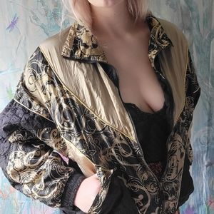 Vintage 70s Black and Gold Funky Bomber Jacket